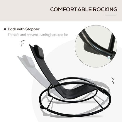 Outsunny Pool Lounger, Outdoor Rocking Lounge Chair for Sunbathing, Pool, Beach, Porch with Pillow & Cool Mesh, Sun Tanning Rocker, Black