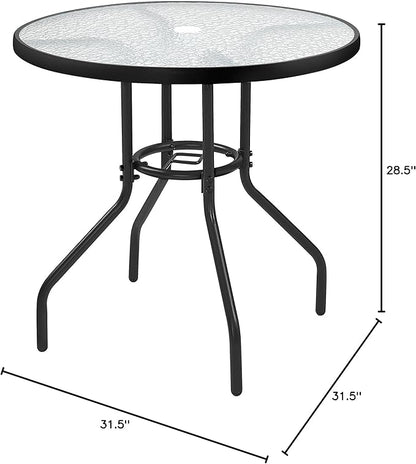 Yaheetech 27.4'' Patio Bistro Table Round Outdoor Coffee Table, Round Tempered Glass Top with 1.7'' Umbrella Hole, Iron Frame for Balcony Backyard Lawn and Garden