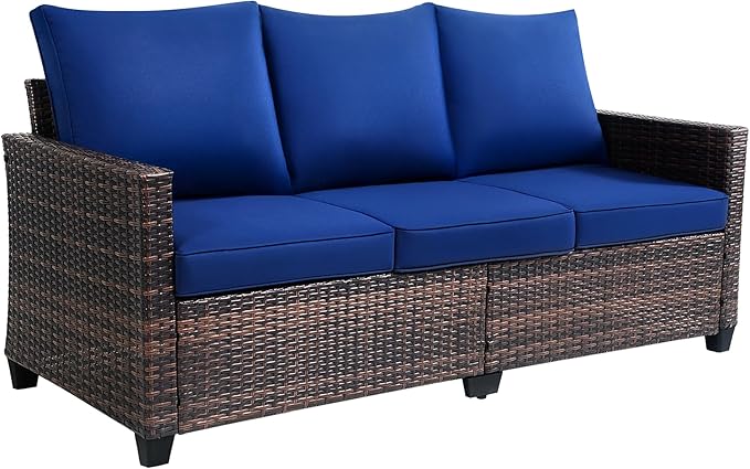 3-Seater Deep Seat Outdoor Sofa - High Back Patio Couch with Water-Resistant Cushions, All-Weather PE Rattan for Patio - Photo 1