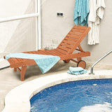 Outvita 62" Outdoor Wooden Chaise Lounge Chair, Adjustable Backrest Sun Lounger with Wheels for Beach, Poolside, Deck - Photo 8