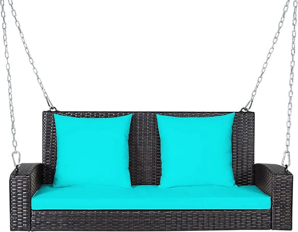 RELAX4LIFE Porch Swing 2-Seat Patio Rattan, Wicker Porch Swings Outdoor W/Two 7.9 Ft Solid Steel Chain - Photo 1