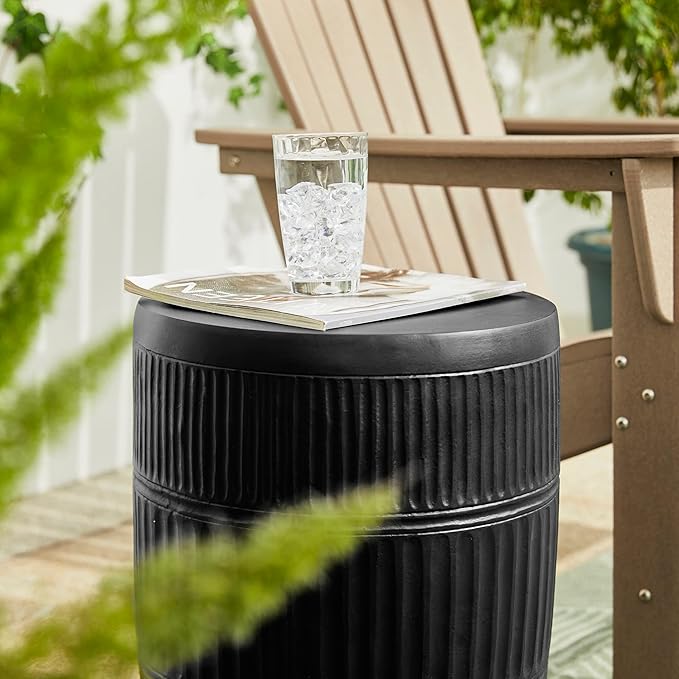 Giltzhome Antique Decorative Garden Stool, 18.5" H Heavy Duty Textured Accent Table, End Side Table, Planter Stand for Garden Patio Lawn Home Indoor Outdoor, Black