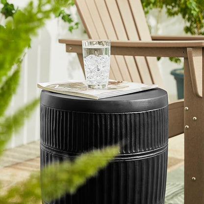Giltzhome Antique Decorative Garden Stool, 18.5" H Heavy Duty Textured Accent Table, End Side Table, Planter Stand for Garden Patio Lawn Home Indoor Outdoor, Black