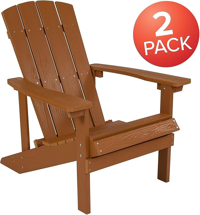 Flash Furniture Charlestown Poly Resin Adirondack Chair - Teak - All Weather - Indoor/Outdoor - Set of 2