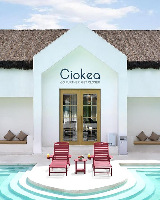 Ciokea Lounge Chair Outdoor, Oversized Chaise Lounge Chair with 5 Positions, HDPE, Patio Lounge Chair with Wheels & Cup Holder for Pool, Deck, Poolside, Red