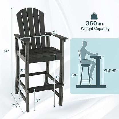 ORALNER Tall Adirondack Chairs, Outdoor High Back Balcony Chair, Weather Resistant HDPE Resin Plastic Bar Height Stools, 360 LBS Lifeguard Chair for Pool Patio Deck Backyard (1, Black)