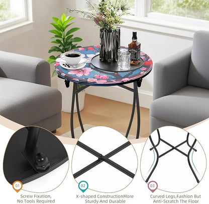 Small Outdoor Table, 21 Inch Heigh Weather Resistant Metal Round Outdoor Indoor End Table Side Table for Patio Yard Porch Balcony Garden Bedside, Easy Assemble