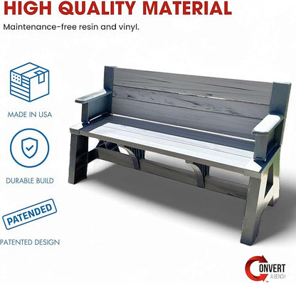 Convert-a-Bench Gen 1 2in1 Outdoor Convertible Bench to Picnic Table | Space-Saving Weather-Resistant Patio Furniture for Yard Deck Garden | Easy Assembly & Durable-1 Bench/Order, Platinum White Birch