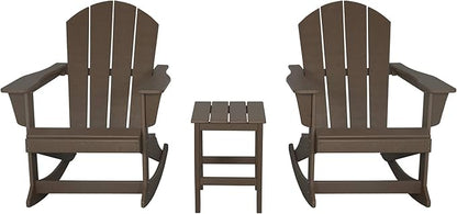 WO WESTIN OUTDOOR HDPE Laguna Outdoor Rocking Poly Adirondack Chair with Side Table 3-Piece Set, Dark Brown
