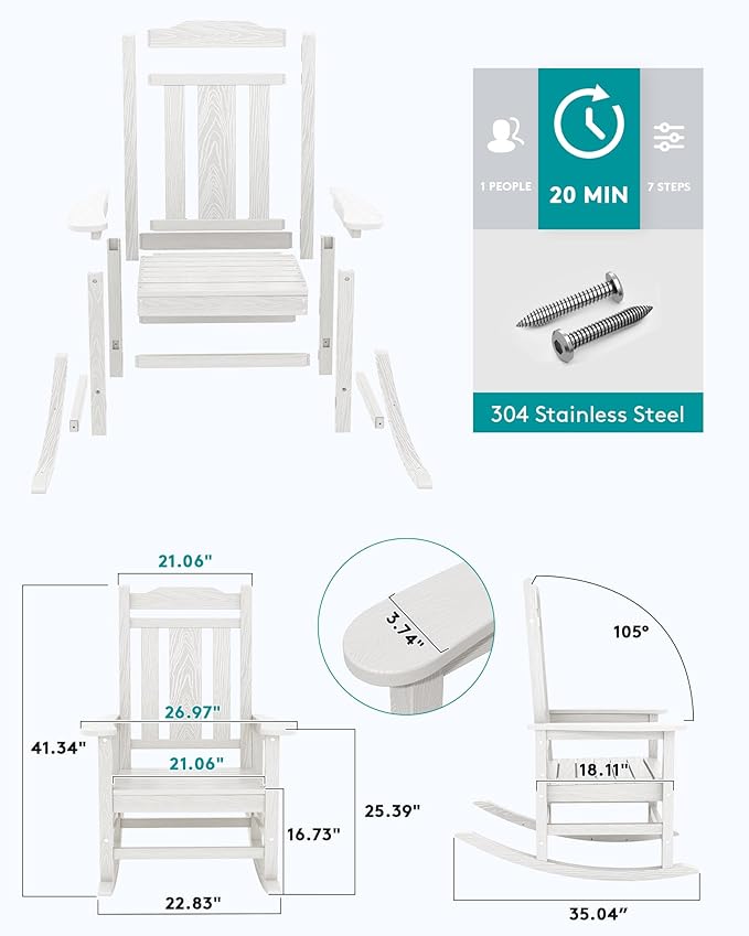 SERWALL HDPE Outdoor Rocking Chair for Adults, Outdoor Rocking Chairs Set of 6, Patio Rocking Chair Sets, White
