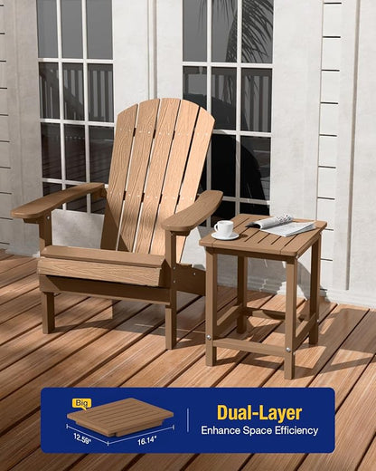 YEFU Outdoor Side Table for Patio: 16" HIPS Weather - Resistant Adirondack Tables - Waterproof Small Square End Tables for Backyard Pool Porch Balcony - Indoor Outdoor Durable Table Teak