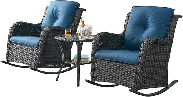 Rilyson Patio Chairs Outdoor Rocking Chair - 3 Piece Wicker Patio Bistro Set Rattan Patio Furniture Rocker Chairs and - Photo 1