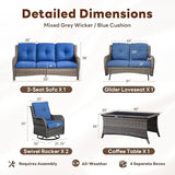 Belord 5 Piece Outdoor Wicker Furniture, Patio Swivel Rocking Chairs with Loveseat and 3 Seat Sofa - Photo 2