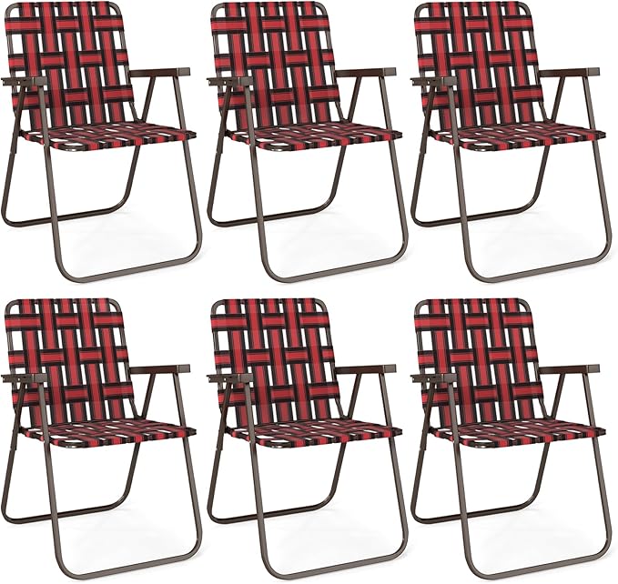 GYMAX Lawn Chair Folding, Webbed Beach Lounge Chairs Set with Highback - Photo 1