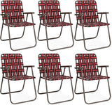 GYMAX Lawn Chair Folding, Webbed Beach Lounge Chairs Set with Highback - Photo 1