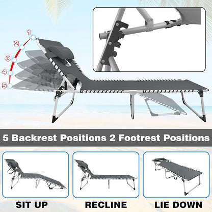 Sun Tanning Chair with Face Hole 5-Position Folding Lounge Chair Outdoor with Portable Beach Table for Poolside Sunbathing Camping Lawn Backyard
