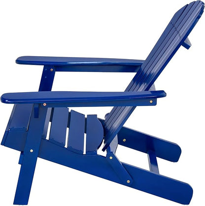 Folding Adirondack Chair, Outdoor Blue Adirondack Chairs with Wood Texture, Acacia Wood Fire Pit Chairs, All Weather, for Deck Backyard Patio Outdoor Garden