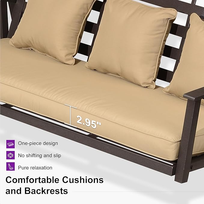 PURPLE LEAF 3-Seat Porch Swing with Adjustable PVC Canopy Metal Patio Bench Glider Swing Bed Outdoor Swing Chair with - Photo 8