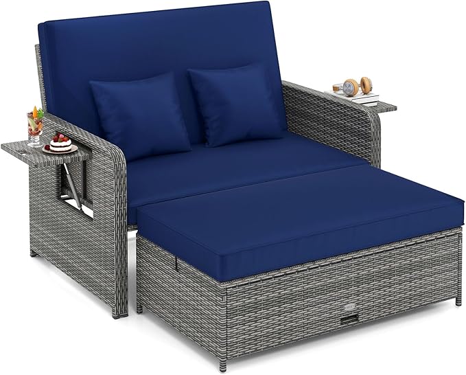 Tangkula Patio Rattan Daybed with 4-Level Adjustable Backrest - Photo 1