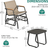 YITAHOME 3 Piece Patio Furniture Set, Outdoor Glider Chair Bistro Set, Coffee Table with Tempered Glass Tabletop - Photo 3