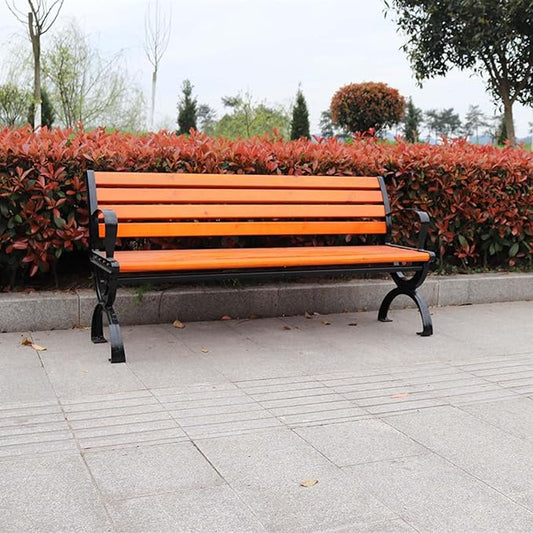 YSUEFIJO Metal Garden Benches, All-Weather Outdoor Bench, Wood Front Porch Benches, Cast Iron Steel Frame Chair, Waterproof Patio Bench, Holds Up to 705 Lbs, for Picnic Camping Dining Party