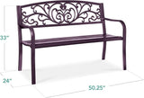 Best Choice Products Outdoor Bench Steel Garden Patio Porch Furniture for Lawn, Park, Deck w/Floral Design Backrest - Photo 2
