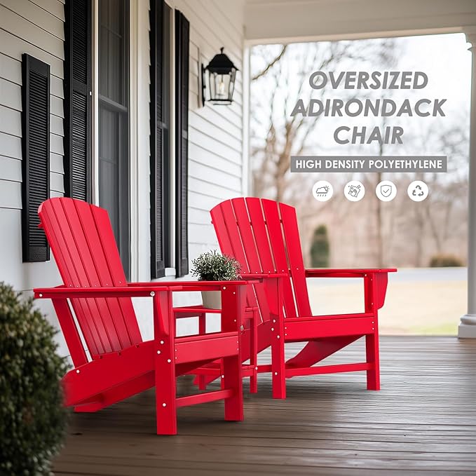 IVY&LANE Adirondack Chairs Set of 2 | HDPE Plastic | Outdoor Fire Pit Chairs | Oversized | All-Weather | Red | for Outside Deck Backyard Patio Poolside Porch Lawn