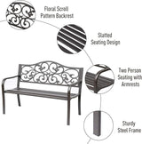 ReunionG 50" Patio Garden Bench Loveseats Park Yard Furniture Vintage Floral Garden Cast Iron Patio Porch Chair - Photo 6