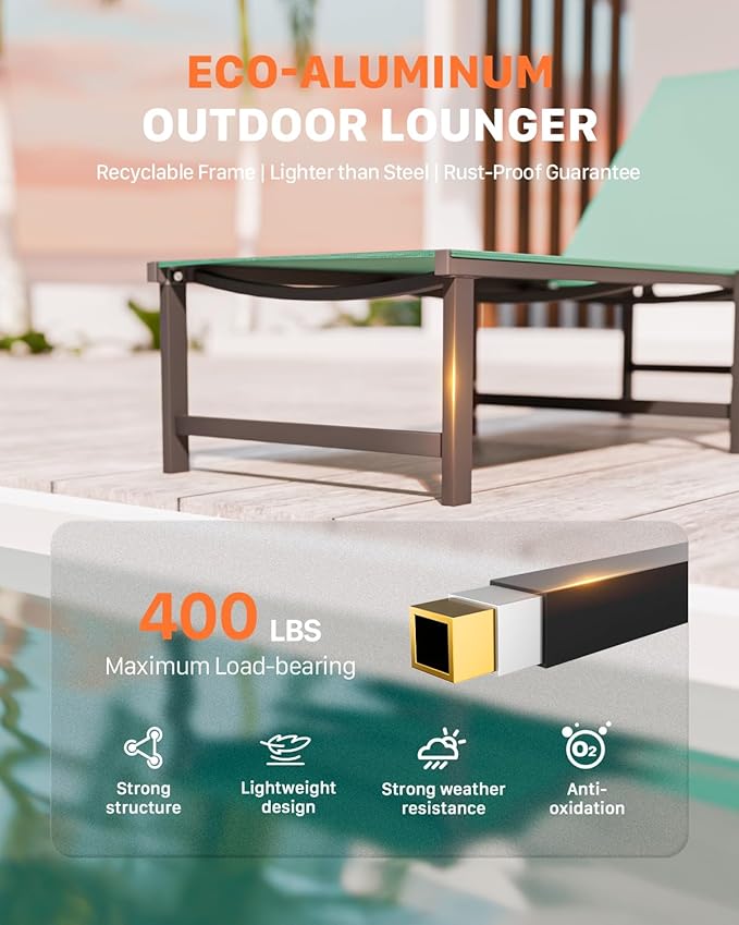 Chaise Lounge Chair Outdoor, Aluminum Patio Lounge Chairs Set of 2 - Photo 5