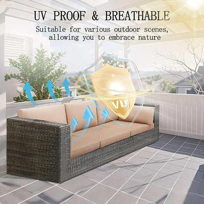 8Pcs Outdoor Sectional Cushions, Replacement Cushions Wicker Rattan Sofa Patio Conversation Set, Waterproof, UV/Zipper, Beige