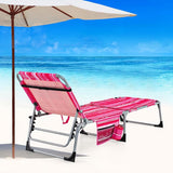 Goplus Tanning Chair, Folding Outdoor Beach Lounge Chair with Face & Arm Hole, Carrying Strap, Pillow, Side Pocket - Photo 2