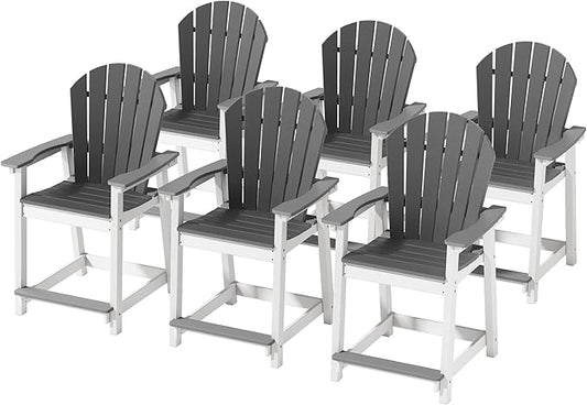 Tall Adirondack Chairs Set of 6, Outdoor Bar Height Chair for Patio, Heavy-Duty Tall Adirondack Chair, Weatherproof HDPE Chairs for Deck, Poolside, Grey and White