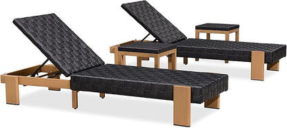 PURPLE LEAF Patio Chaise Lounge Modern Outdoor PU Leather Style Lounge Chair 4 Pieces with Adjustable Backrest Luxury Aluminum Chaise Lounge Chairs for Pool Garden Backyard Beach, Black