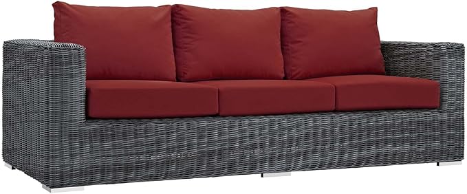 Modway Summon Wicker Rattan Outdoor Patio Sunbrella Sofa in Canvas Red - Photo 1