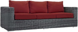 Modway Summon Wicker Rattan Outdoor Patio Sunbrella Sofa in Canvas Red - Photo 1
