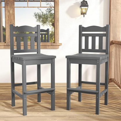 Sundale Outdoor Tall Adirondack Bar Chair Set of 2, HDPE Patio Stools with Backrest, 27.5 Inch Seat Height Tall Bistro Dining Counter Stool, All-Weather Pub Height Chair (Gray, 4 Bar Stools)