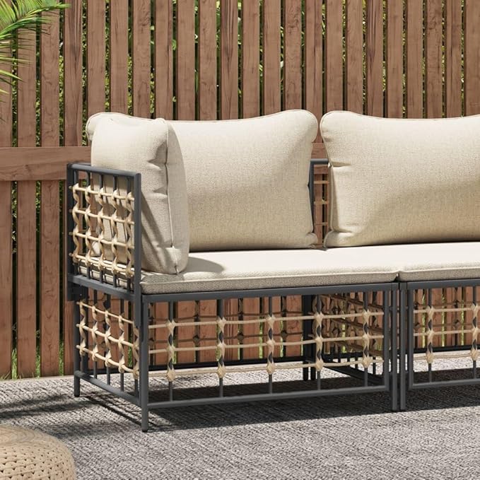 Modular Garden Corner Sofa, Outdoor Patio Wicker Seat with Padded Cushions, Anthracite Modular Furniture for Balcony - Photo 1
