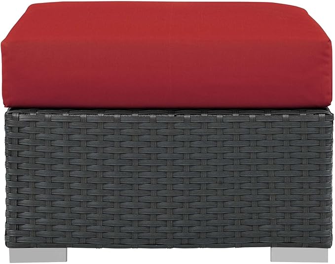 Modway Sojourn Wicker Rattan Outdoor Patio Sunbrella Fabric Ottoman in Canvas Red - Photo 4