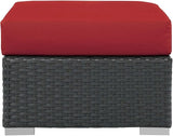 Modway Sojourn Wicker Rattan Outdoor Patio Sunbrella Fabric Ottoman in Canvas Red - Photo 4
