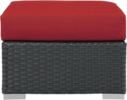 Modway Sojourn Wicker Rattan Outdoor Patio Sunbrella Fabric Ottoman in Canvas Red