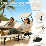 Folding Outdoor Chaise Lounge Chair with Arms, 4 Position Sunbathing Lounge Chair with Shade - Photo 6