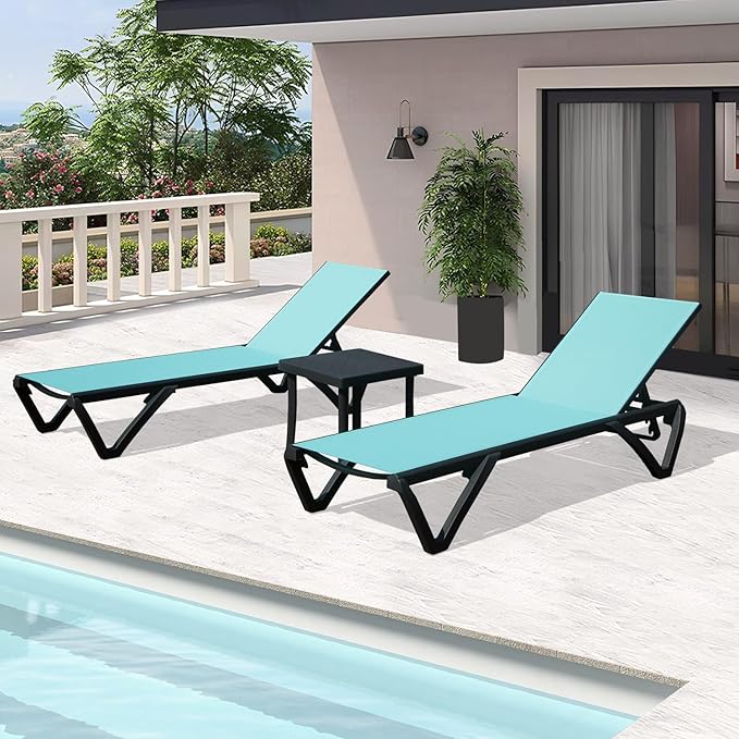 Domi Pool Lounge Chairs Set of 3, Aluminum Chaise Lounge Outdoor with Side Table - Photo 1