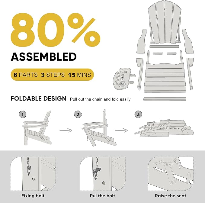Adirondack Chair, HDPE Folding Adirondack Chair with Multifunctional Cup Holder - Photo 7