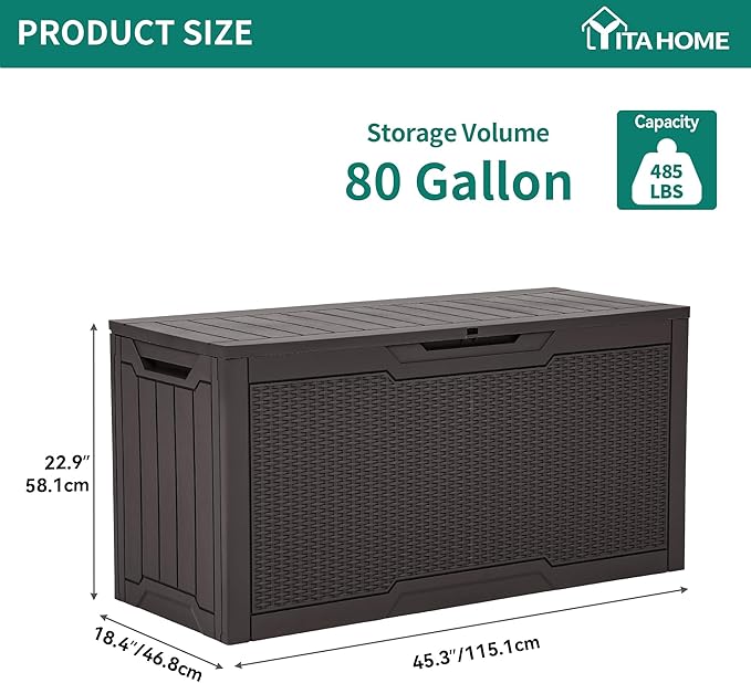 YITAHOME 80 Gallon Outdoor Storage Box, Large Water Resistant Resin Deck Box - Photo 7