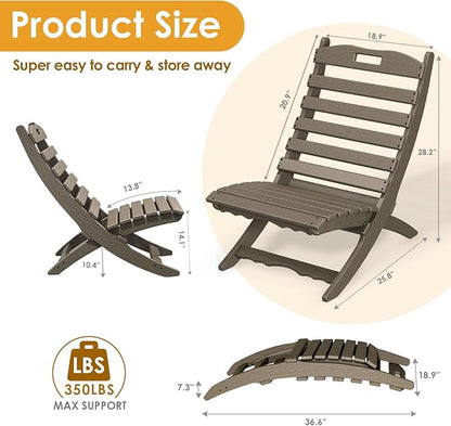 IVY&LANE Portable Xavier-Chairs Set of 2 | Folding-Adirondack-Chair | Wave | HDPE Plastic | Wood Grain | All-Weather Resistant | for Outdoor Fire-Pit Patio Lawn Beach Poolside