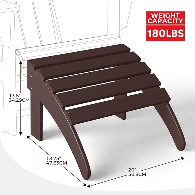 Costaelm Adirondack Chair Footrest Foldable Ottoman, Folding Ottoman Outdoor Foot Rest for Patio Waterproof, Adirondack Ottoman Outdoor, Dark Brown