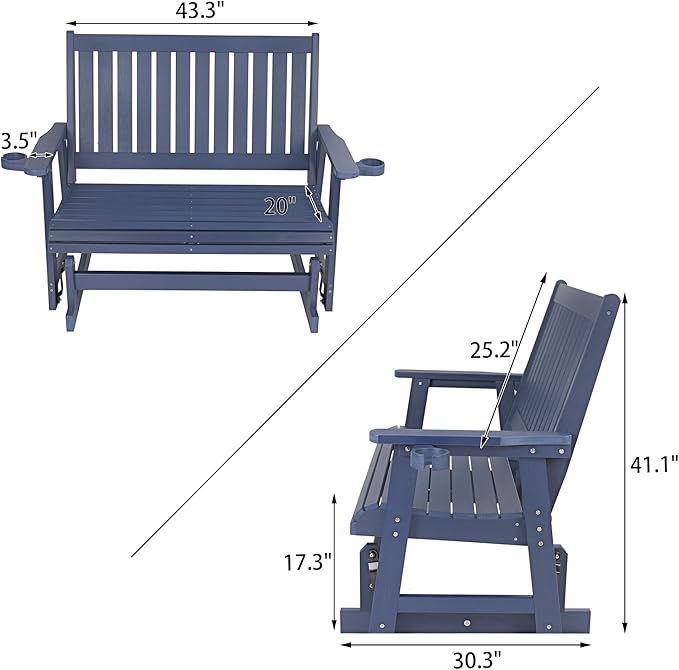 HIPS Patio Glider with Cup Holders, Durable Poly Lumber Material, All-Weather Resistant - Photo 3