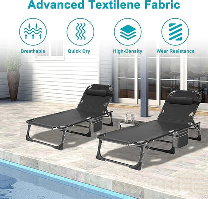 ABORON Heavy Duty Tanning Chair, 5-Gear Outdoor Folding Chaise Lounge Chair with Cushion,Portable Beach Lounge Chair for Outdoor Sunbathing Patio Pool Lawn Deck Poolside (Purplish Blue)