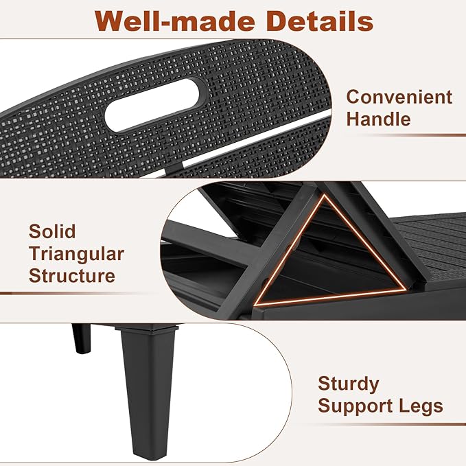 Tangkula Lounge Chair Outdoor Set of 2, Patio PP Pool Lounge Chairs with 5-Position Adjustable Backrests, Easy Assembly, Recliner Chaise Lounger for Poolside, Deck, Backyard, Porch (Black)