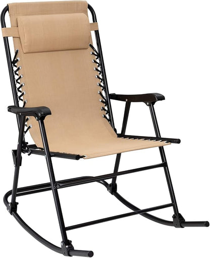 Flamaker Patio Rocking Chair Zero Gravity Chair Outdoor Folding Recliner Foldable Lounge Chair Outdoor Pool Chair for Patio, Poolside and Camping (Beige)